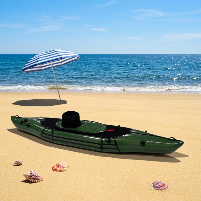 Packraft kayak inflable ultraligero con estructura de viga en I para aguas bravas y travesías.